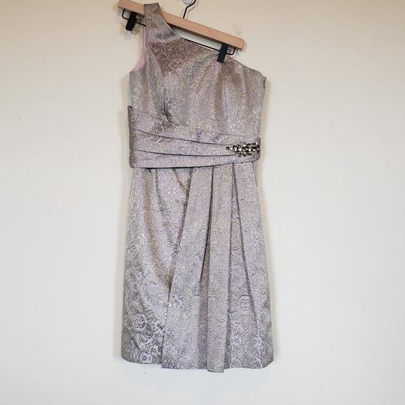 Kay Unger Purple Jacquard One Shoulder Dress Women's 6 Wedding Guest Dinner - Picture 1 of 9